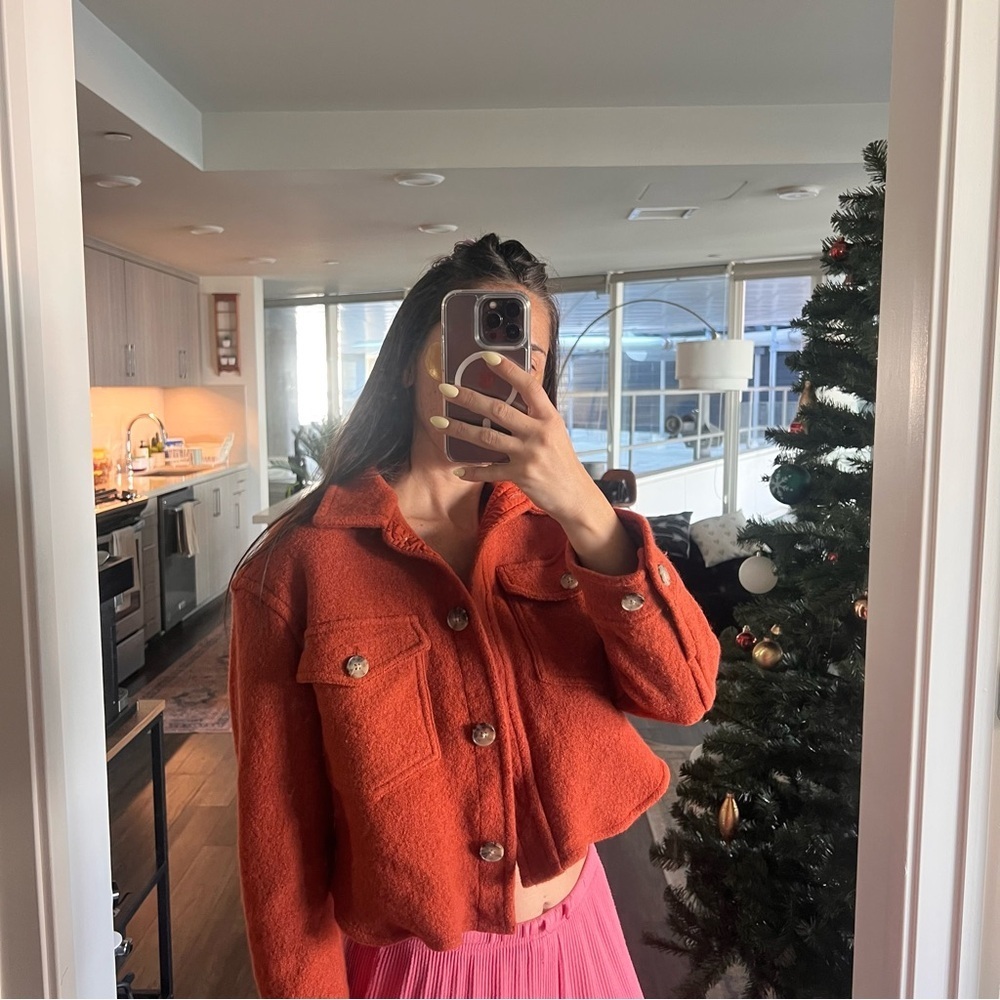Aritzia Wilfred The Ganna Cropped Shirt Jacket/Shacket- Orange- Size S - Picture 10 of 12